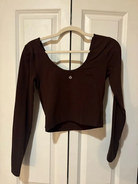 lululemon athletica Long-Sleeve V-Neck Crop Top in Chocolate Brown - Picture 2 of 3